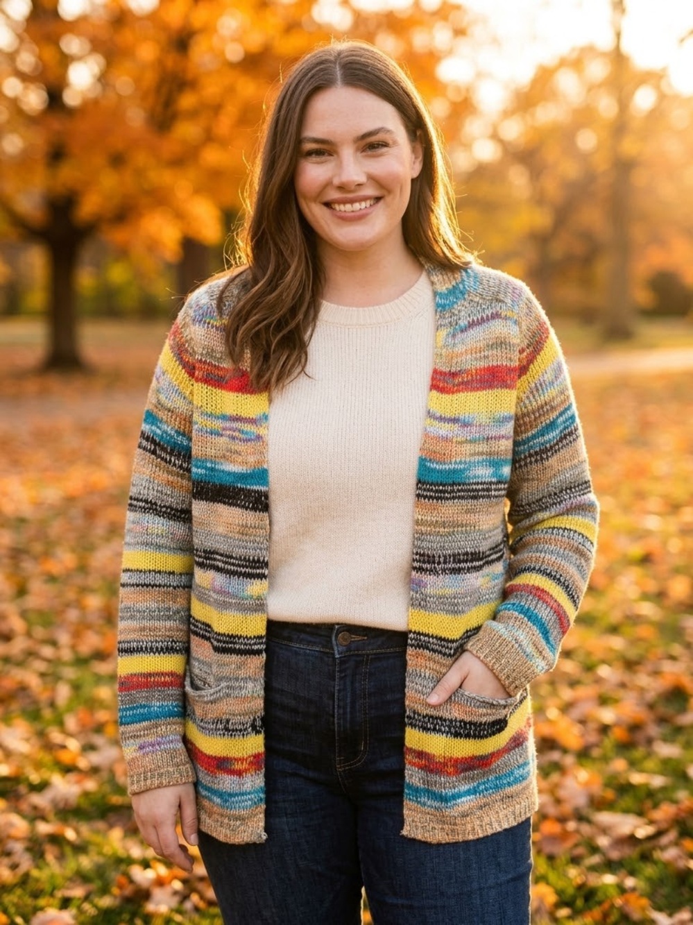 NEW Soft Multicolor Striped Open-Front Women's Cardigan Sweater